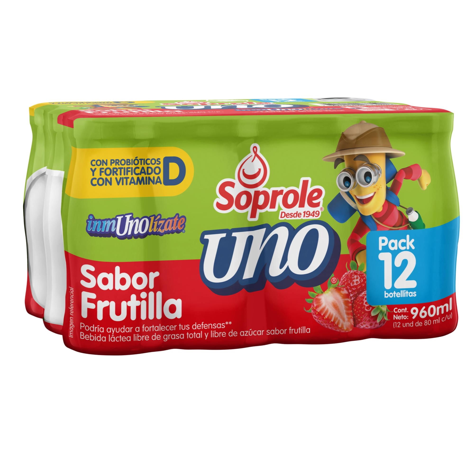 Bebida Láctea Probiótico Uno Sabor Frutilla Pack 12 Botella 80 ml c/u Soprole