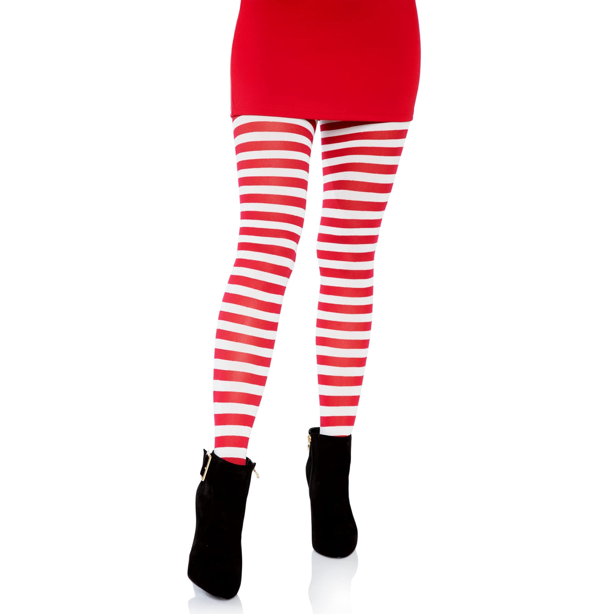 Mallas Leg Avenue De Nailon A Rayas, Blanco/rojo, Tallas Grandes 3x-4x