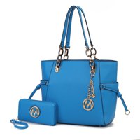 Bolso Tote Con Cartera De Muñeca Para Mujer, Mkf Collection, Set De 2 Piezas En Cuero Vegano, Espacioso Y Elegante - Azul Real