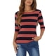 thumbnail image 1 of INSPIRE CHIC Camisetas a Rayas de Regreso a Clases para Mujer Ajuste Ceñido Mangas al Codo Cuello de Barco T-Shirt M Rosa Caliente Azul Marino, 1 of 6