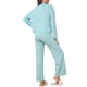 thumbnail image 3 of INSPIRE CHIC Conjuntos de Pijama para Mujeres de Punto Acanalado Manga Larga Cuello Alto Acogedor Suéteres Pantalones de Pierna Ancha Conjunto de Dos Piezas L Azul Claro, 3 of 6