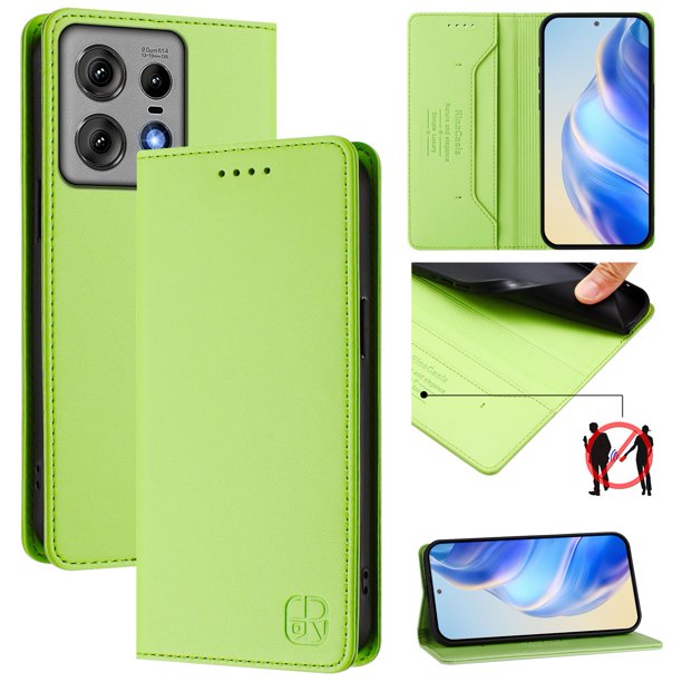 Funda Billetera con Soporte para Motorola Edge 50 Pro 5G Bloqueo RFID Plegable Verde claro