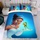 thumbnail image 4 of Tiana: La Princesa y el Sapo Conjunto de sábanas temático, trío de piezas, cómodo y amigable con la piel, diseño único, regalo de decoración para el hogar para familiares, amigos y fans,135cm *200cm, 4 of 6