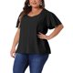thumbnail image 4 of Agnes Orinda Blusa de Chifón de Verano con Cuello en V, Hombro Fruncido y Mangas con Volantes para Mujer de Talla Grande 1X Negro, 4 of 6