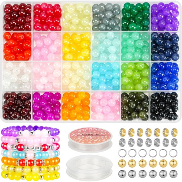 Kit de Cuentas Sistenia de 8 mm, 700 Piezas, 24 Colores de Cristal