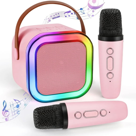 Parlante Karaoke JYX, Mini Parlante Bluetooth Portátil Con 2 Micrófonos Inalámbricos y voz Mágica Divertida, Compatible Con Entrada Tf/ Aux, K12-P