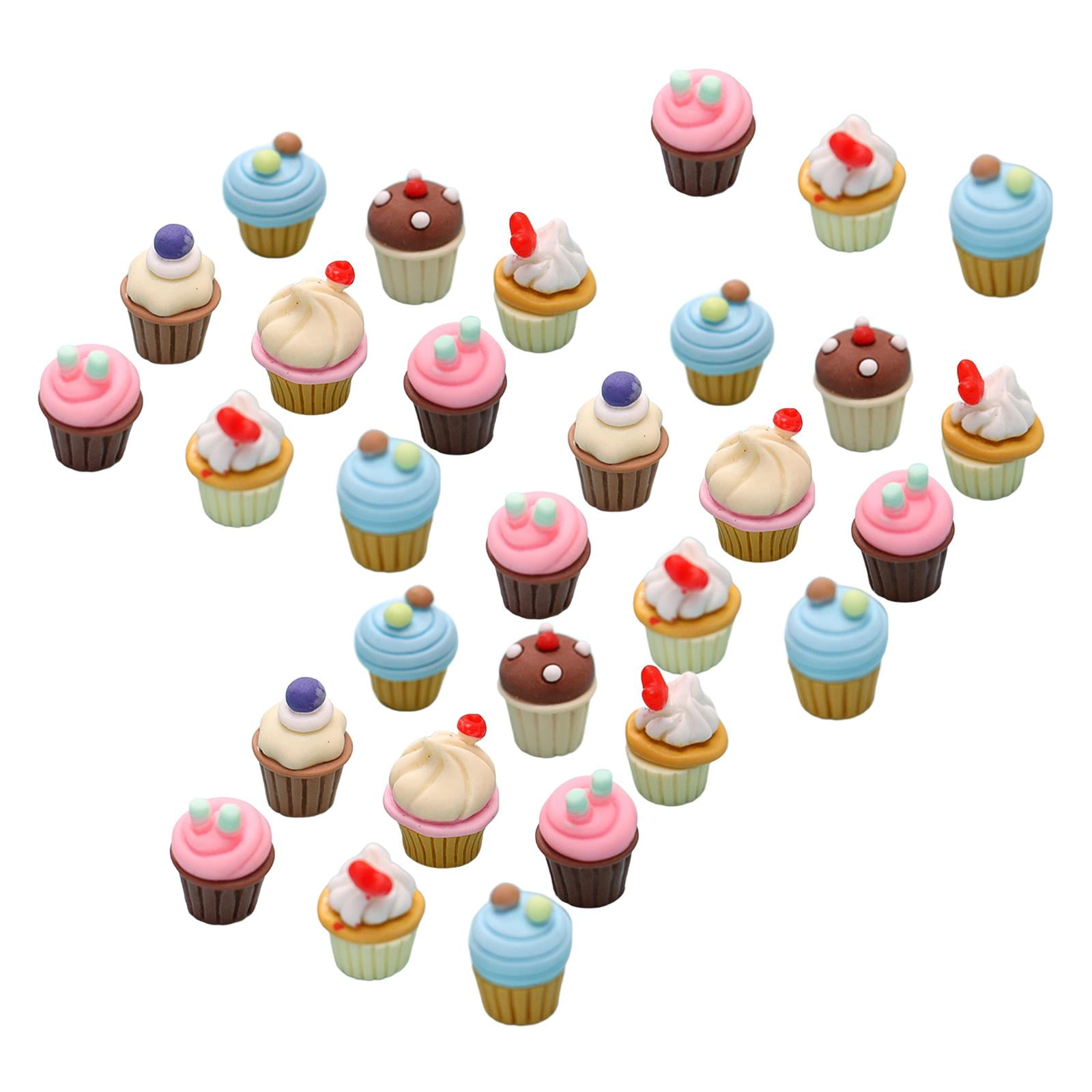 Magideal - 30x Mini Cupcake 3d, Mini Postre, Adornos Diy, Modelo De Helado Para Jardín De Hadas, Accesorios Para El Cabello Para Teléfono Móvil, Álbum De Recorte