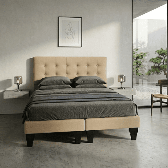 Base Dividida + Respaldo 2 Plazas Aurelia Tela Beige