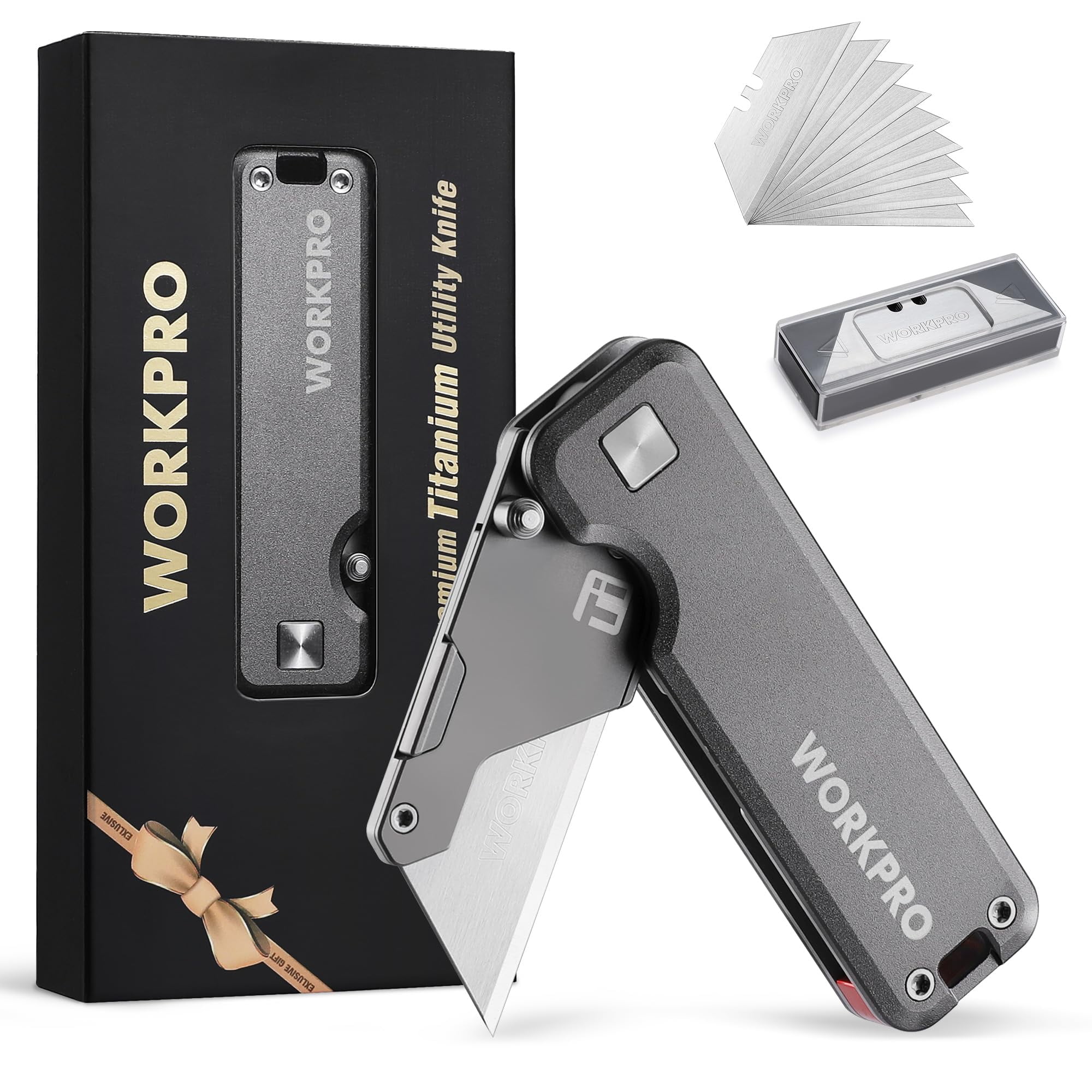 Navaja Multiusos Workpro Premium Titanium Con 10 Cuchillas Adicionales