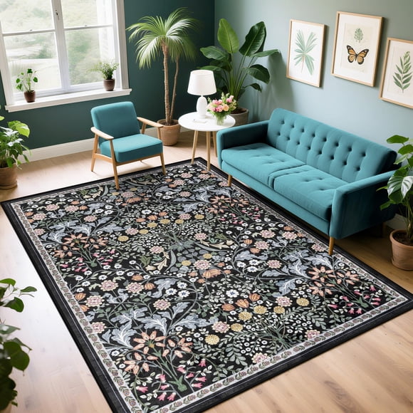 Alfombra de Área PLHXFR 140x183 cm Floral Lavable Boho