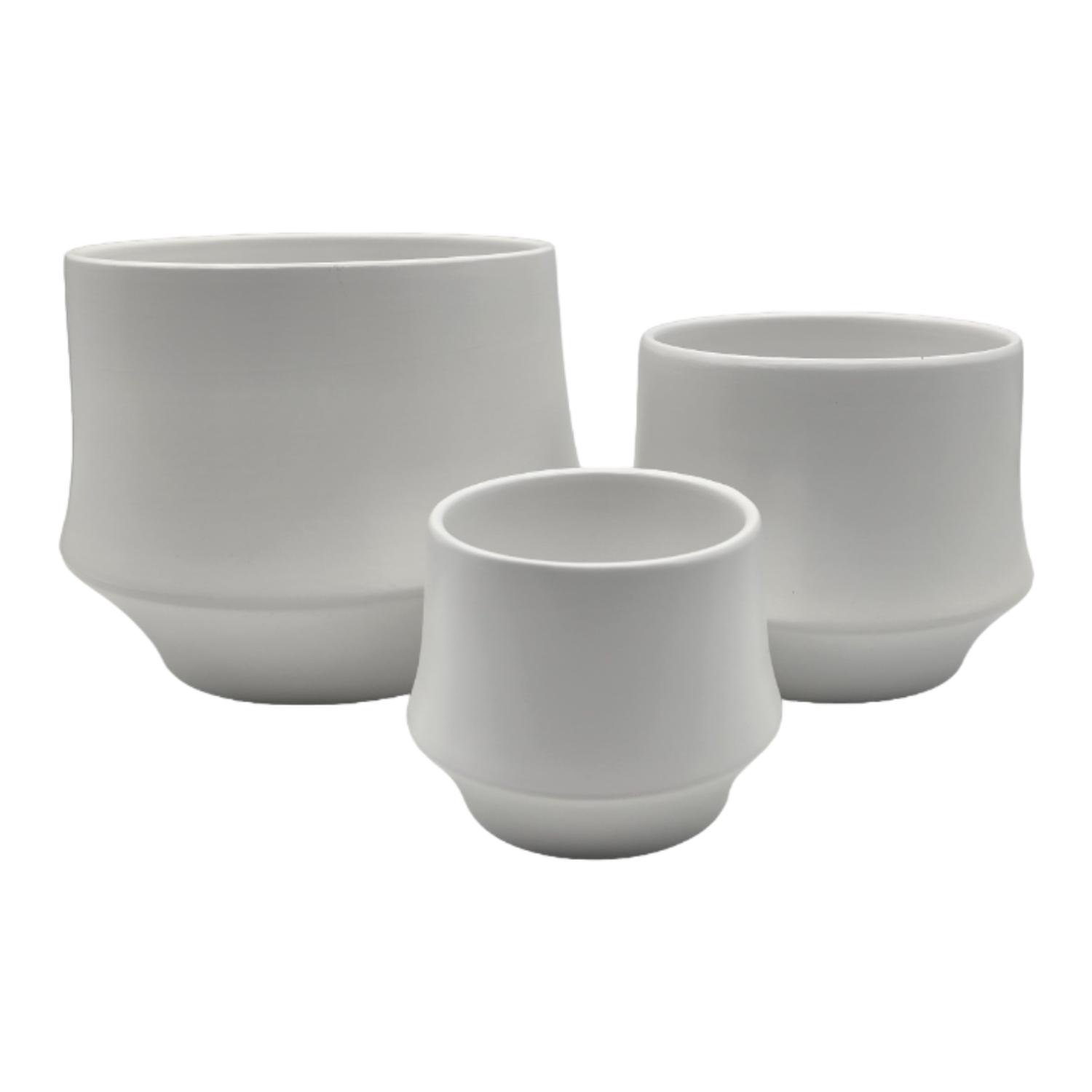 Fliperex - Set 3 Maceteros Maceta De Ceramica Elegante Blanco Liso Blanco