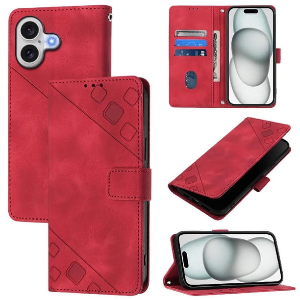 Funda Cartera para iPhone 17 con Soporte y Ranuras, Resistente a Golpes y Rayones Rojo