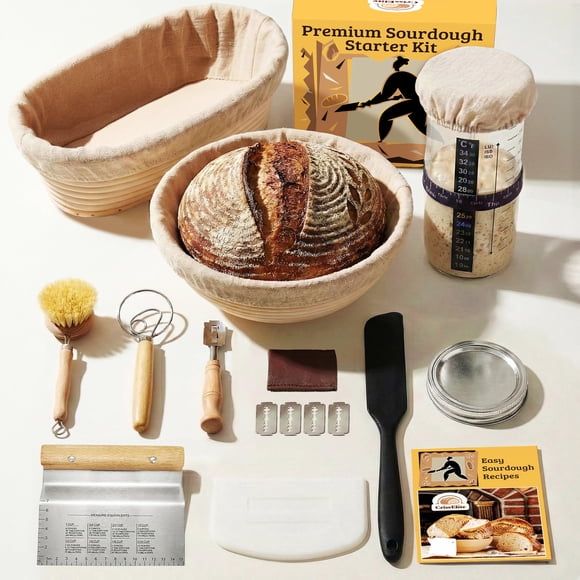 Kit de inicio de masa madre Criss Elite con tarro de vidrio de 700 ml y banneton