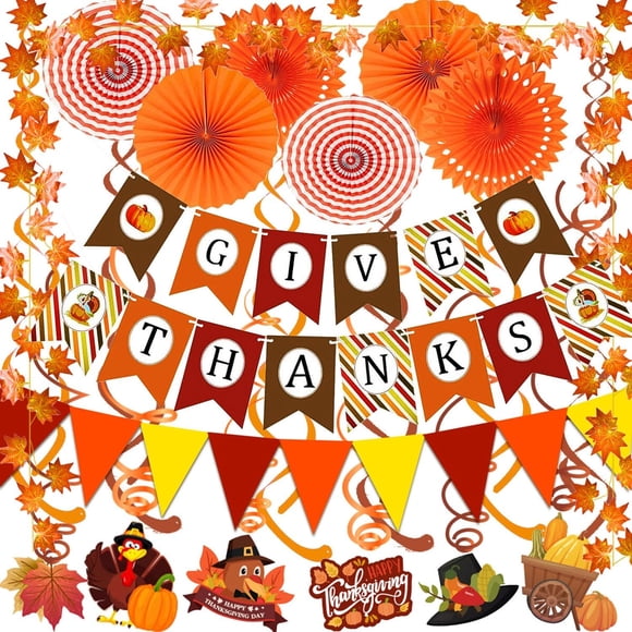 Guirnalda GIVE THANKS FECEDY de 22 piezas, naranja y dorado