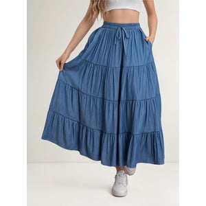 Flix Spa - Falda Larga Mezclilla Mujer Plisada Calidad Premium