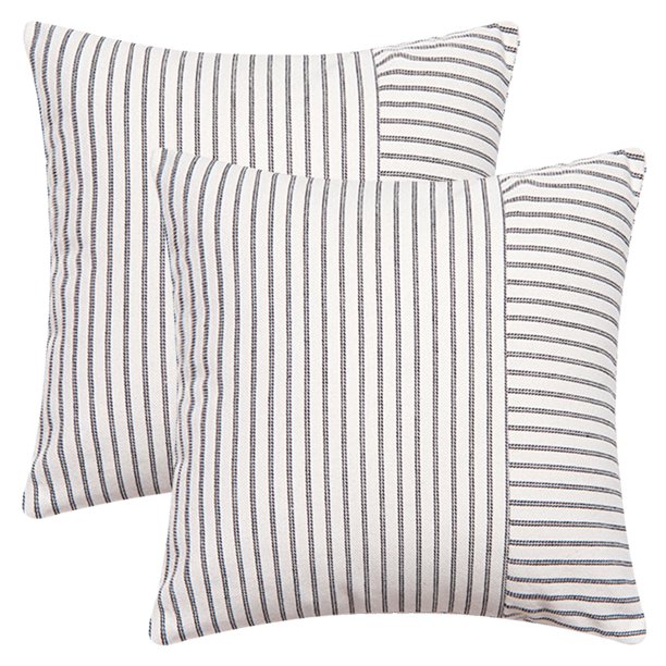 REGALWOVEN Fundas de Cojín a Rayas Boho Juego de 2 Fundas de Almohada de Estilo Rústico Decoración para el Hogar para Sofá Cama Dormitorio Negro 18" x 18"