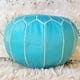 thumbnail image 2 of Puff de cuero turquesa, 2 of 3