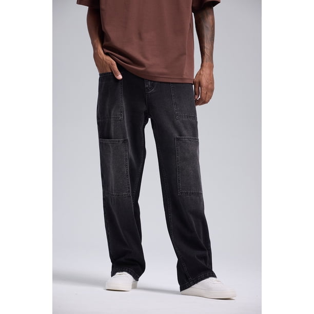 Jeans Hombre Relajado Con Parche Negro