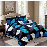 Aladdins Shop - Cobertor De Invierno De Plush Y Chiporro 2 Plazas Azul Hojas