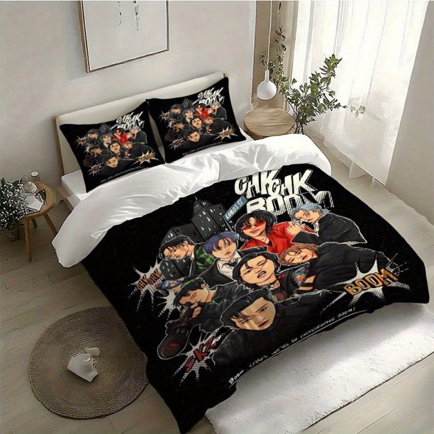 3pcs SKZ Street Art Illustration Digital Print Bedding Set 1 Cover + 2 Pillowcases