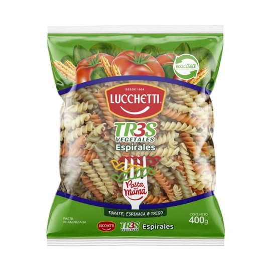Fideo Pasta Tres Vegetales Espirales Bolsa 400 g Lucchetti