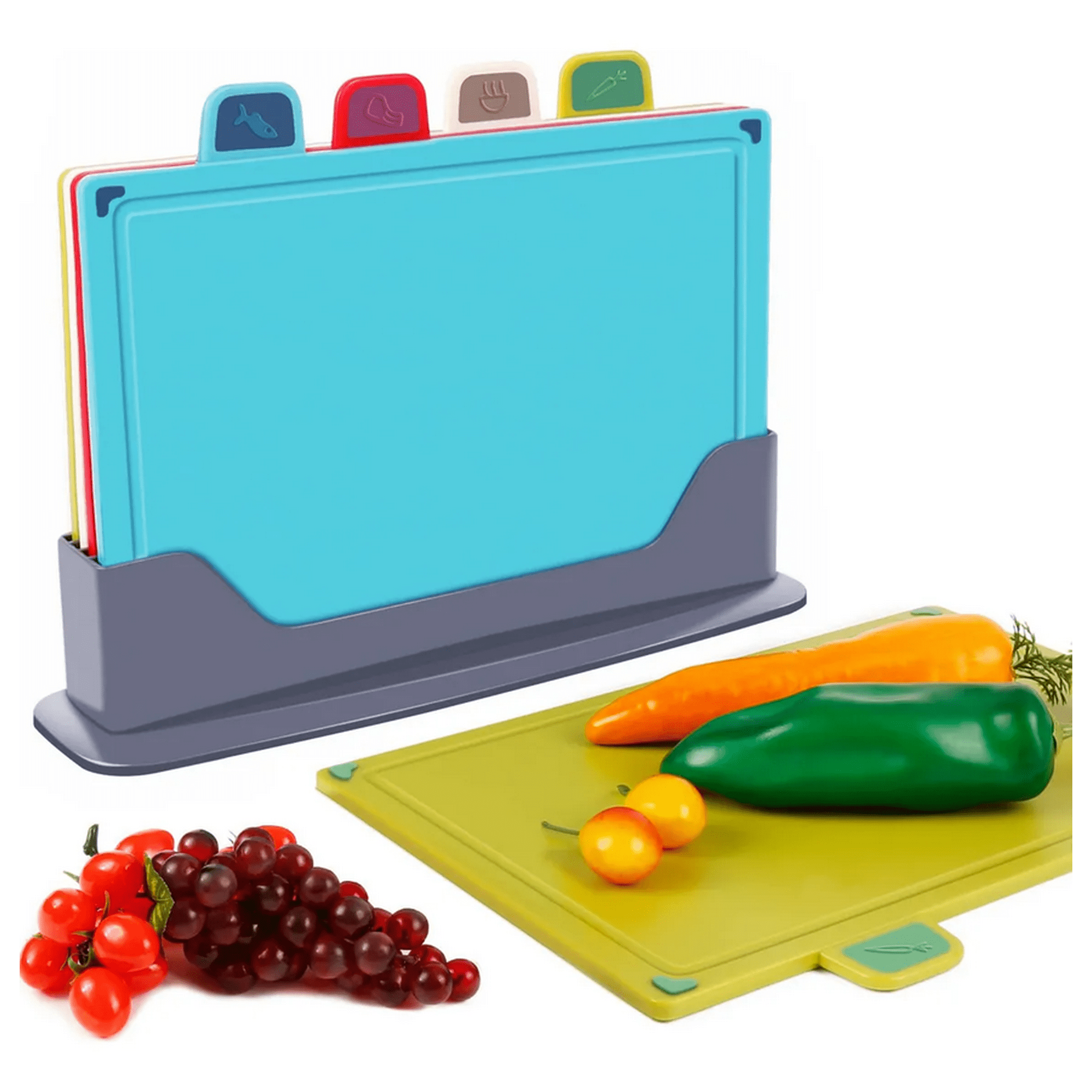 Genérico - 4 Plástico Juego De Cocina De Tablas De Cortar Con Soporte
