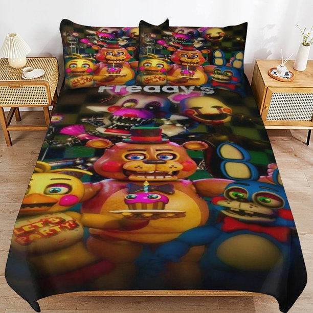 x583 Five Nights at Freddy's Bed Duvet Cover Microfiber Bedding Sets 3D Printed Lightweight 3 Piece Comforter Sets, 1 Duvet Cover And 2 Pillow Shams for Kids Boys Girls 90"x90" jn583