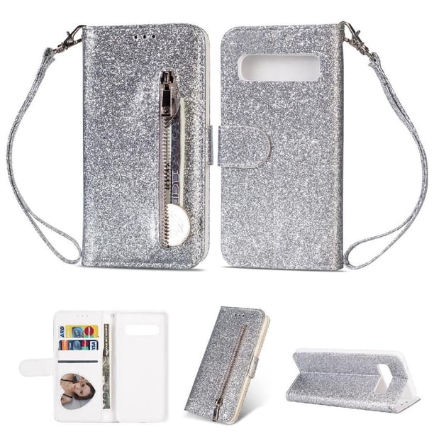 Funda para FOXDOCK Elegante funda Samsung Galaxy S10 Glitter con cremallera-Ideal para el uso diario