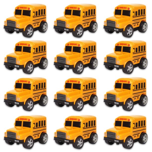 Toy School Bus Liberty Imports Chubby de 4 pulgadas, paquete de 12 unidades, regalo para niños