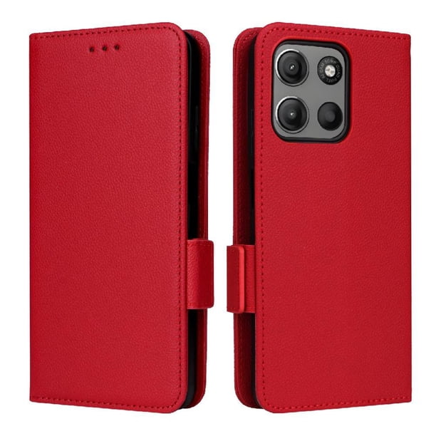 Funda Cartera para Motorola Moto G17 Tapa Flip con Ranuras y Soporte Rojo