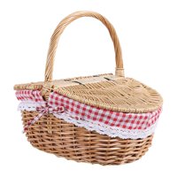 Magideal - Cesto De Almacenamiento De Cesta De Picnic De Mimbre, Con Asa De Tapa Contenedor De Comida Pastoral Para Picnic De Vacaciones Al Aire Libre
