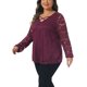thumbnail image 4 of Agnes Orinda Blusa Casual Transparente de Manga Larga con Encaje de Doble Capa y Cuello en V para Mujer de Talla Grande 4X Rojo Púrpura, 4 of 6