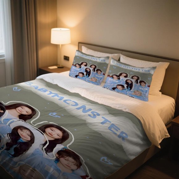 BABYMONSTER Group in Blue Duvet Cover Set Qixi Festival bedding with a Duvet Cover And Two Pillowcases