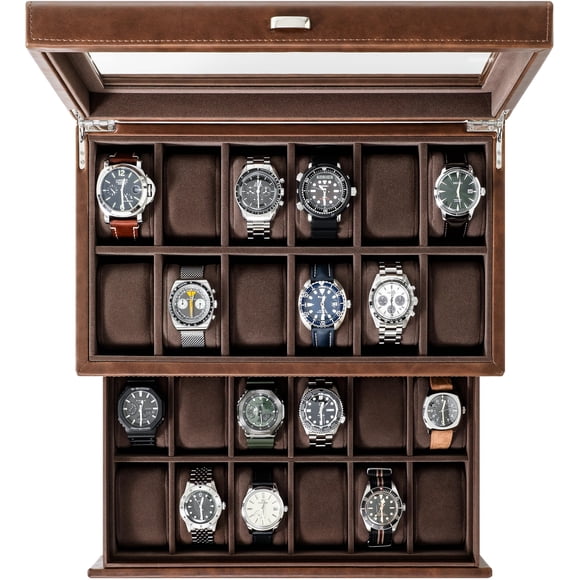 Caja de Relojes TAWBURY de 24 Ranuras en Marrón Castaño