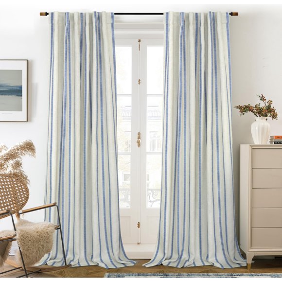 Cortinas DriftAway en mezcla de lino, 213 x 132 cm, térmicas, color azul marino