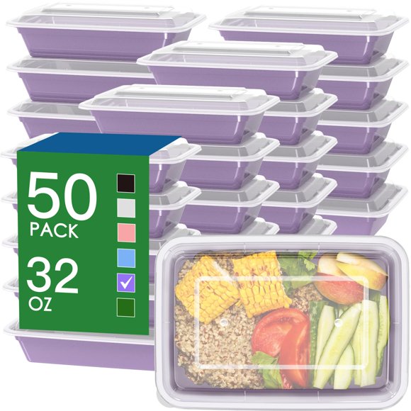 Recipientes Dealusy para preparación de comidas, 32 oz (paquete de 50), color lila con tapas