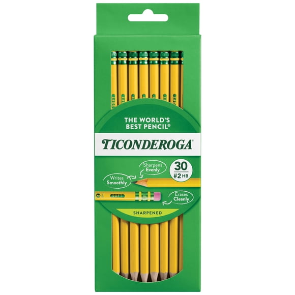 Lápices Ticonderoga en caja de madera, 2 HB, amarillo suave, paquetes de 30 x 6