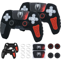 Genérico - Funda Para Mando De Ps5, Funda De Silicona Antideslizante Compatible Con El Mando De Ps5, Con Tapones Para El Pulgar, Protectores Para El Joystick Y Pegatina Envolvente (2 Packs)-Negro