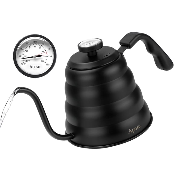 Tetera Apusu, estufa negra con termómetro, 1200 ml