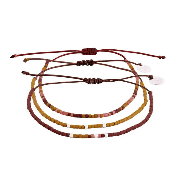 Pack Pulseras Mostaza, Café y Terracota con Mostacillas de Plata multicolor Talla única