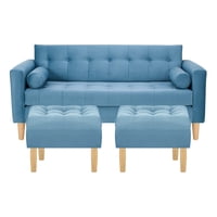 Bodevir - Sofa Retro 3C + 2 Pouf Felpa 05 Azul Petroleo