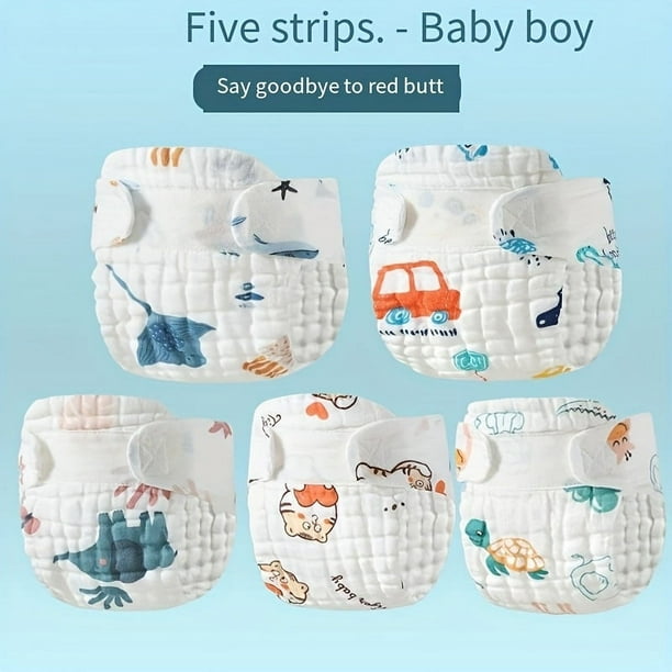 5pcs Detachable And Washable Eco-Friendly Reusable Gauze Diaper, Baby Diaper, Newborn Diaper, Pure Cotton, Washable Baby Diaper Pants, Summer