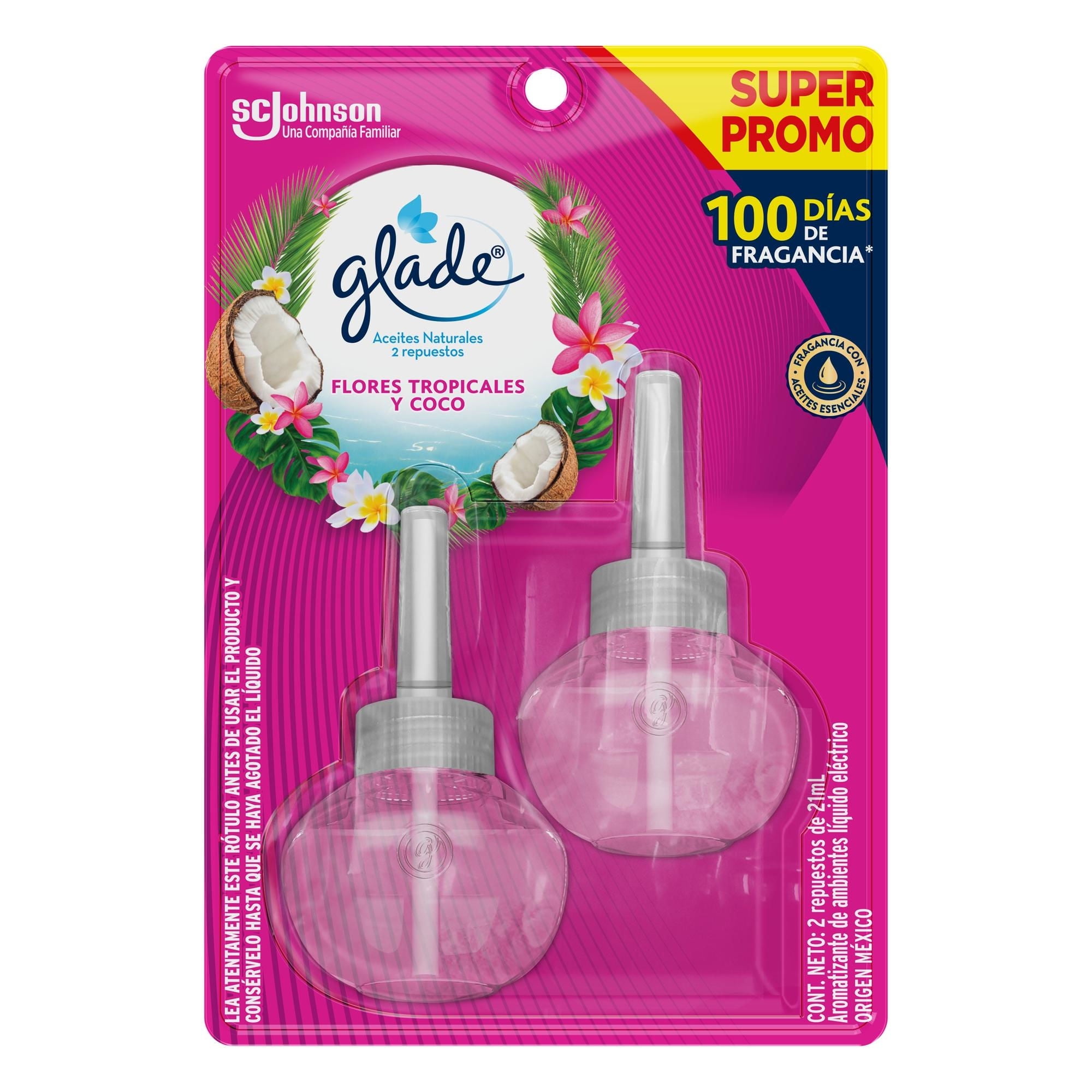 Desodorante Ambiental Aerosol Aceites Naturales Tropical Floral Repuesto Doypack 2 Un x 21 ml c/u Glade