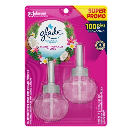 Desodorante Ambiental Aerosol Aceites Naturales Tropical Floral Repuesto Doypack 2 Un x 21 ml c/u Glade