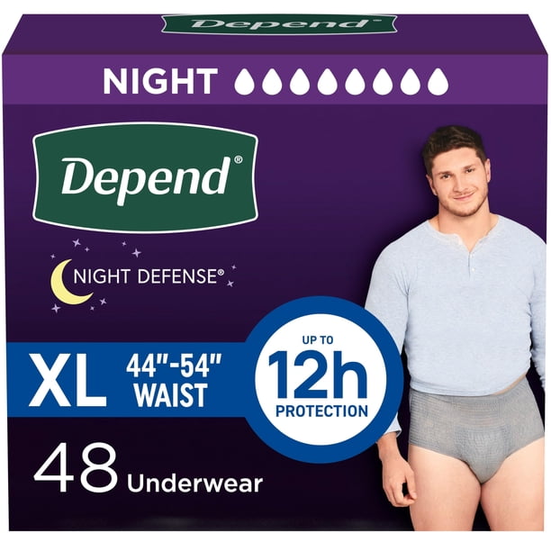 Ropa interior para adultos para incontinencia Depend Night Defense para hombre, XL 48u