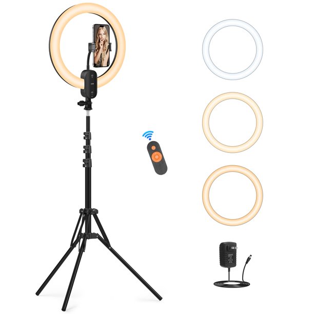 Luz anular para selfies QEUOOIY de 12 pulgadas con trípode de 63 pulgadas o soporte para teléfono
