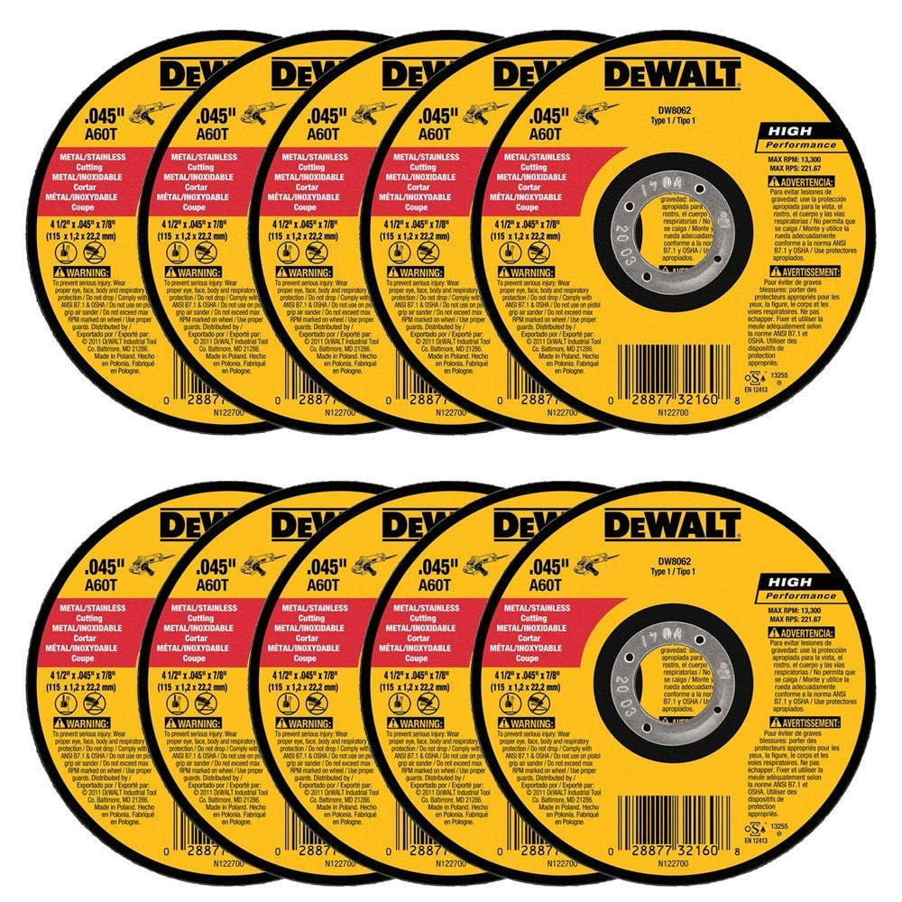 Disco De Corte Metálico Dewalt Dw8062 4,5 X 1,1 X 2,2 Cm (paquete De 100)