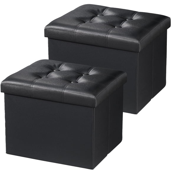 Taburete plegable con reposapiés, estilo otomano, de piel, AmasSmile