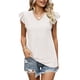 thumbnail image 1 of Blusa informal de verano con mangas cortas con volantes y escote en V con ojales y encaje recortado para mujer, 1 of 6
