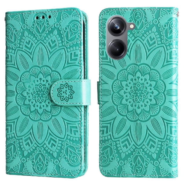 Funda tipo cartera FOXDOCK para Realme 10 4G , diseño girasol en relieve, cuero PU, cierre magnético, soporte y tarjetero
